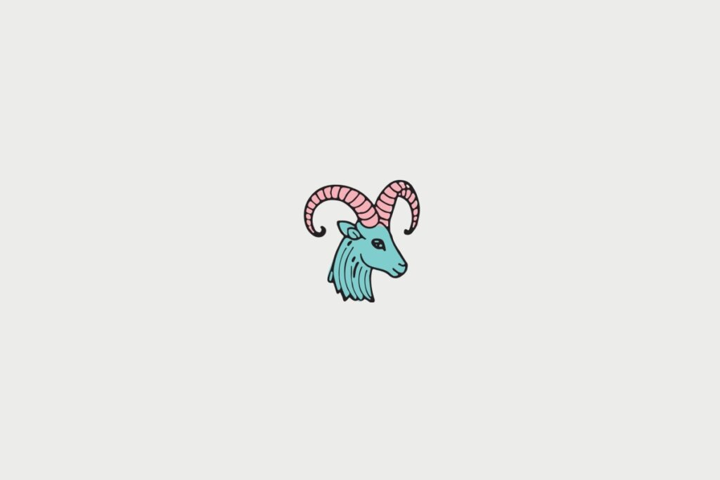 Ilustração de um carneiro, centralizado em fundo cinza-claro, representando o signo de capricórnio