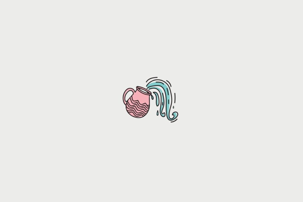Ilustração de uma ânfora, centralizado em fundo cinza-claro, representando o signo de aquário