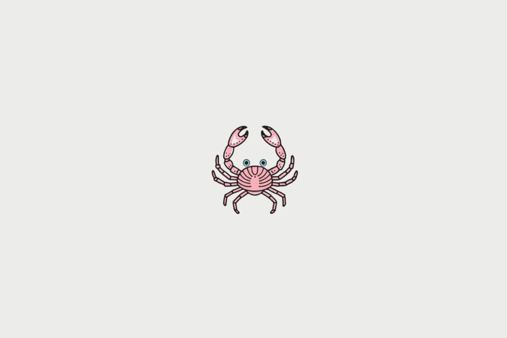 Ilustração de um caranguejo, centralizado em fundo cinza-claro, representando o signo de câncer