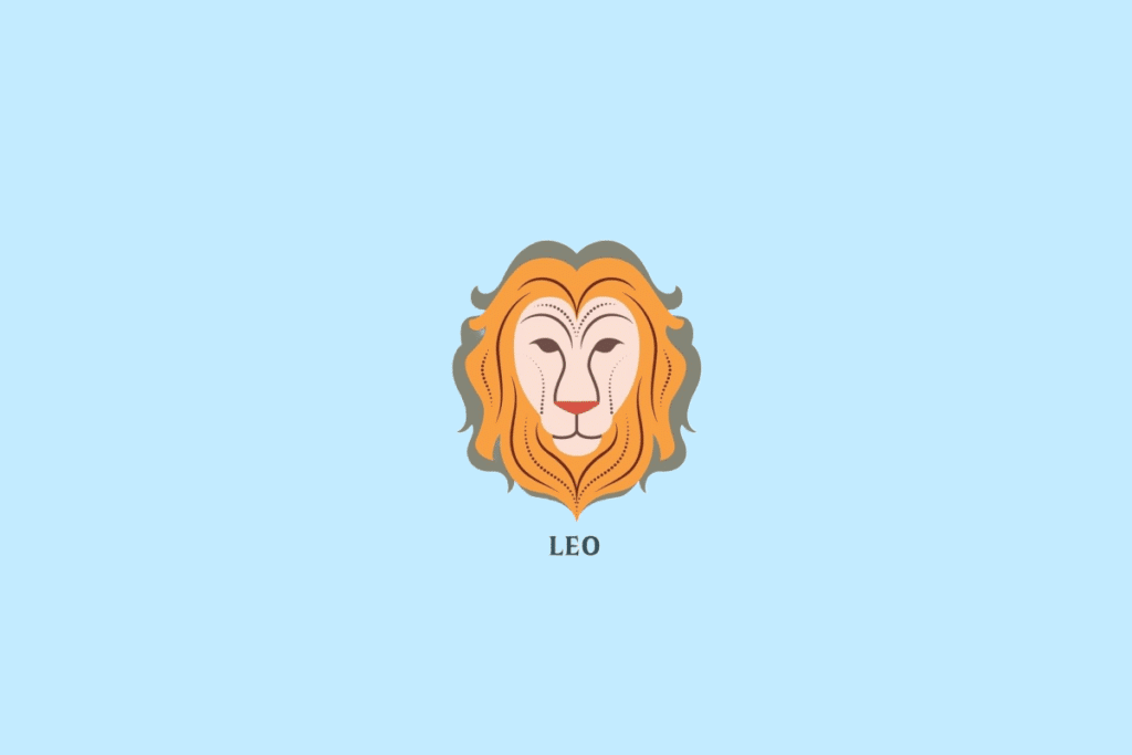 Ilustração estilizada da cabeça de um leão com juba laranja e detalhes em verde, com a palavra "LEO" escrita abaixo.