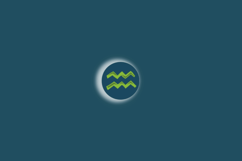 Ilustração do símbolo do signo de aquário com luz branca ao redor. Fundo verde-escuro