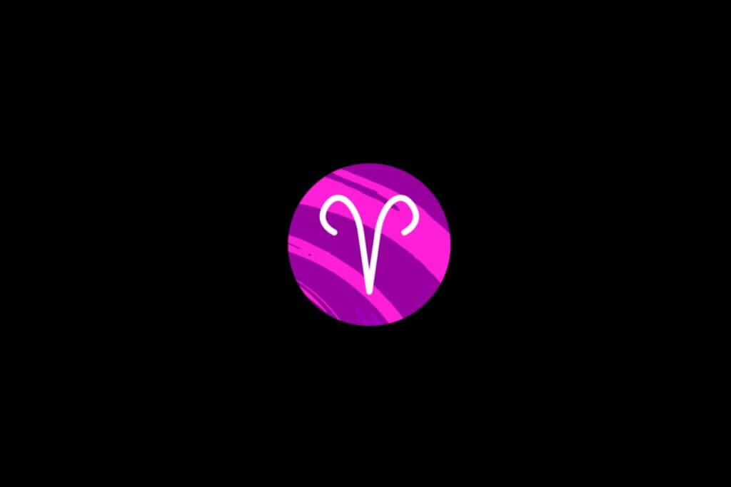 Ilustração do signo de áries, dentro de um círculo rosa, sobre um fundo preto