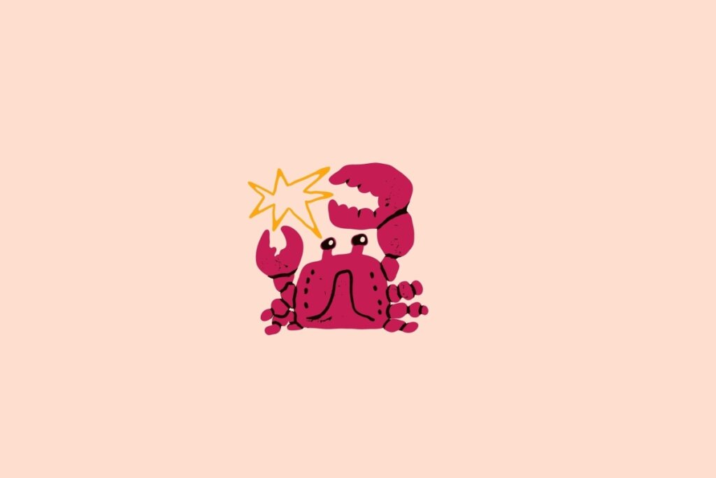 Ilustração de um caranguejo rosa-escuro em um fundo bege-claro