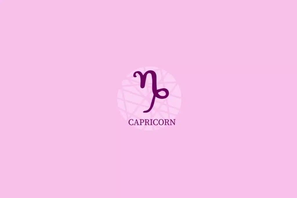 Ilustração de círculo lilás-claro com desenho e nome do signo de capricórnio sobre fundo lilás