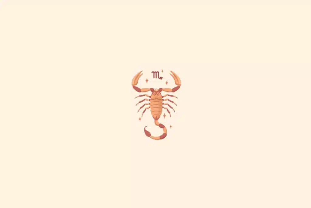 Ilustração do signo de escorpião com estrelas em um fundo bege