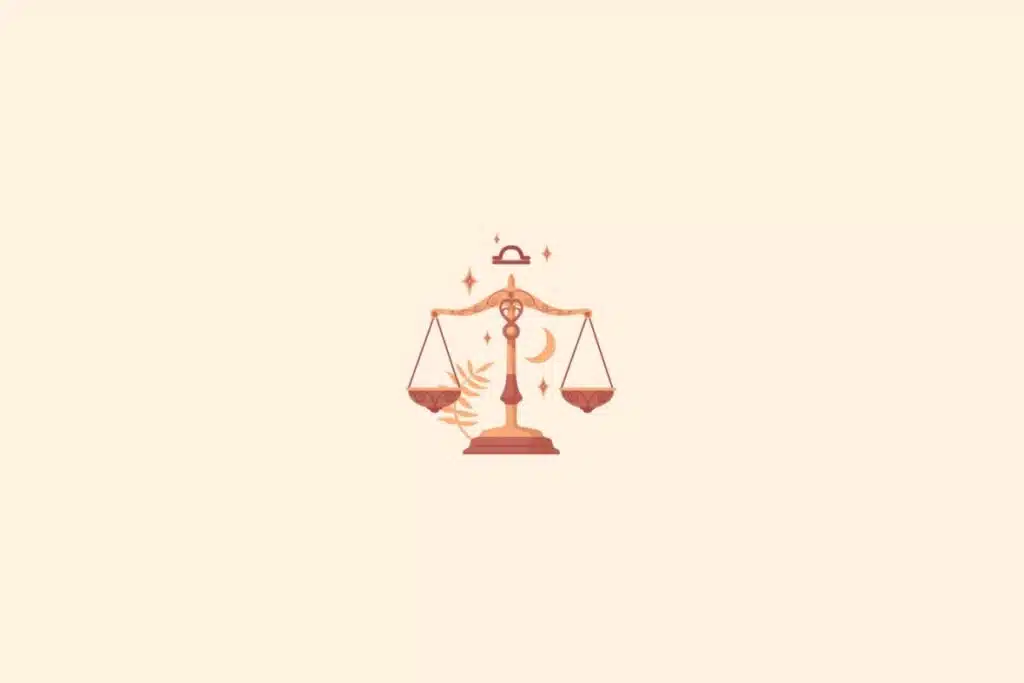 Ilustração do signo de libra com estrelas em um fundo bege