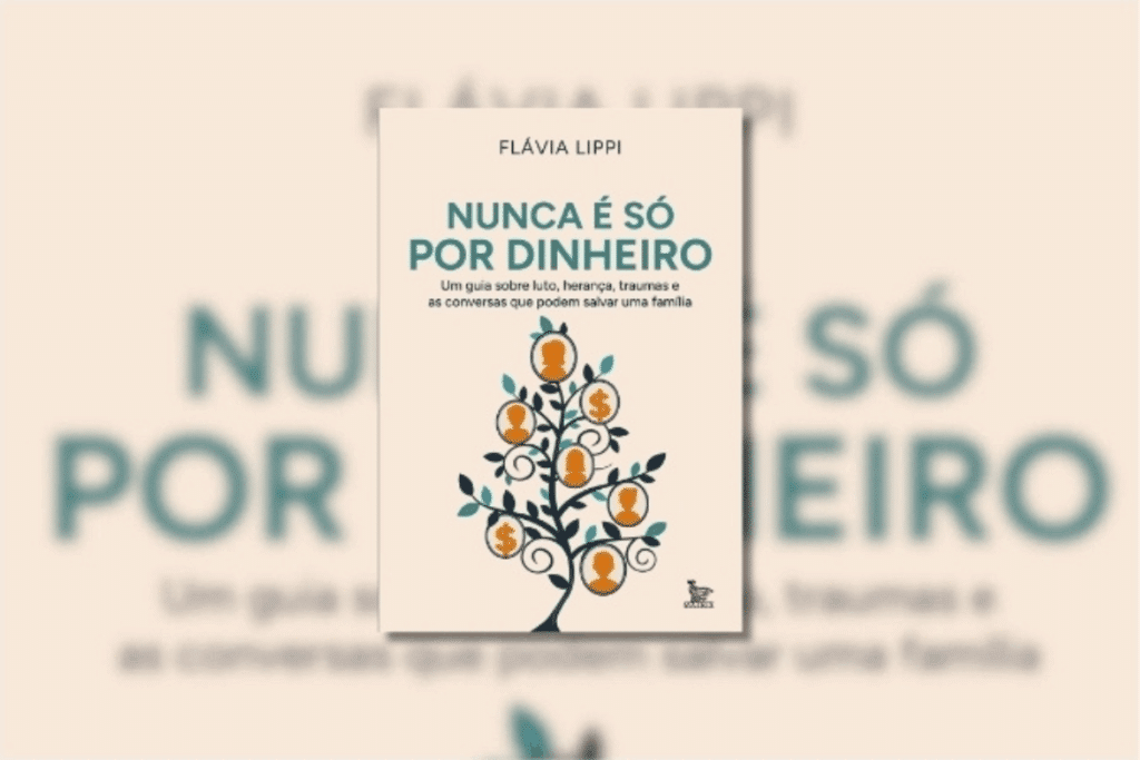 Capa do livro "Nunca é só sobre dinheiro", com a ilustração de uma árvore com rostos 