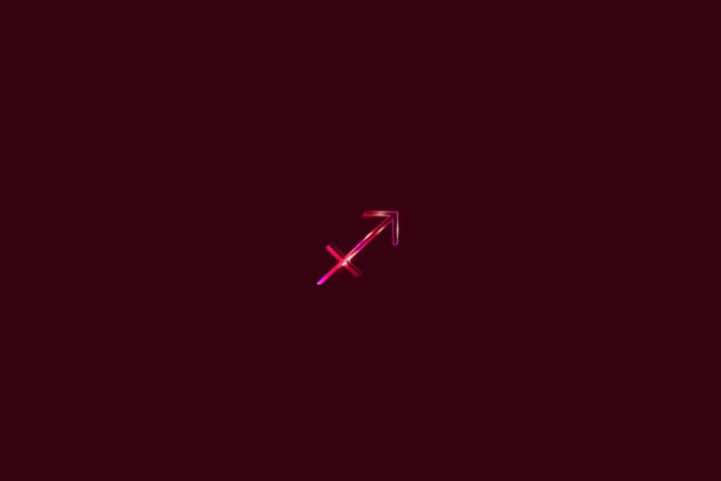 Ilustração do signo de sagitário rosa em um fundo vermelho