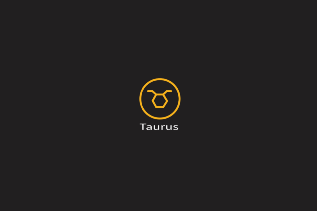 Ilustração do signo de touro em amarelo, dentro de um círculo da mesma cor, centralizado em fundo preto