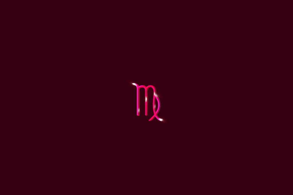 Ilustração do signo de virgem rosa em um fundo vermelho