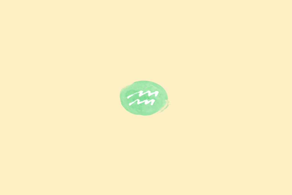 Símbolo do signo de Aquário em branco dentro de círculo verde em fundo amarelo