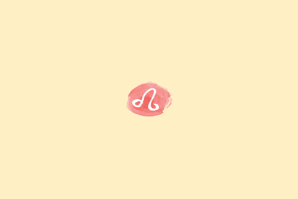 Símbolo do signo de Leão em branco dentro de círculo vermelho em fundo amarelo