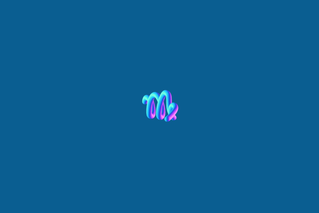 Símbolo do signo de Virgem em tons de azul e roxo em fundo azul