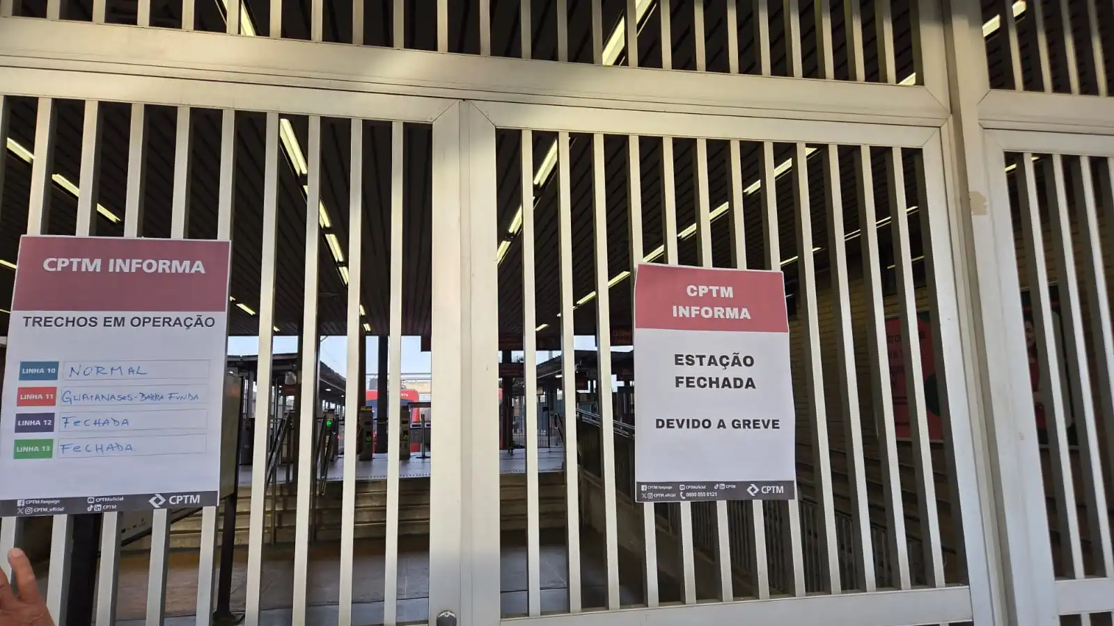 Estações do Alto Tietê amanhecem fechadas durante greve de funcionários da CPTM