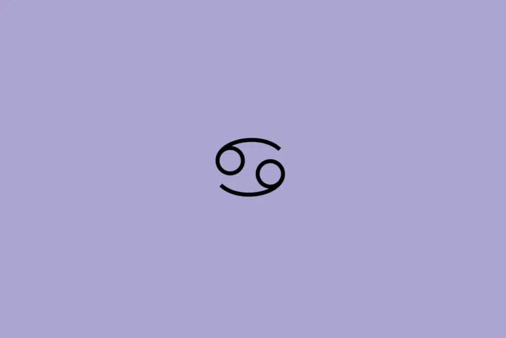 Ilustração em preto do signo de Câncer em um fundo lilás