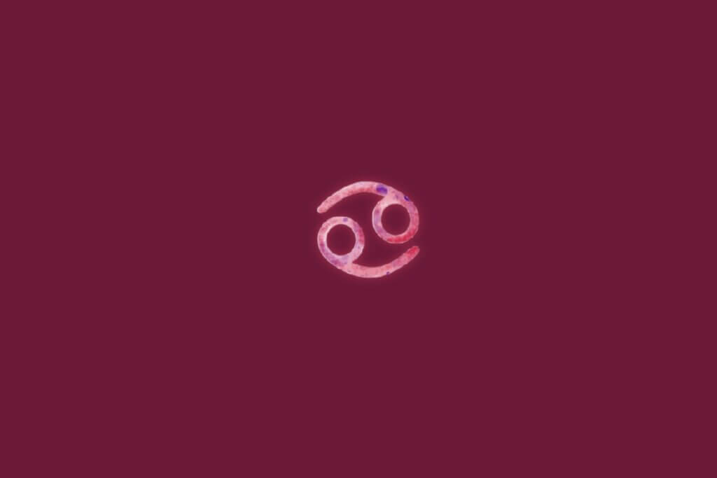 Ilustração do signo de câncer centralizado em um fundo rosa