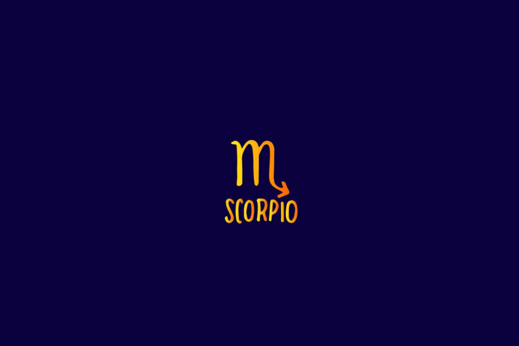 Ilustração do signo de escorpião em amarelo e centralizado em fundo azul-escuro