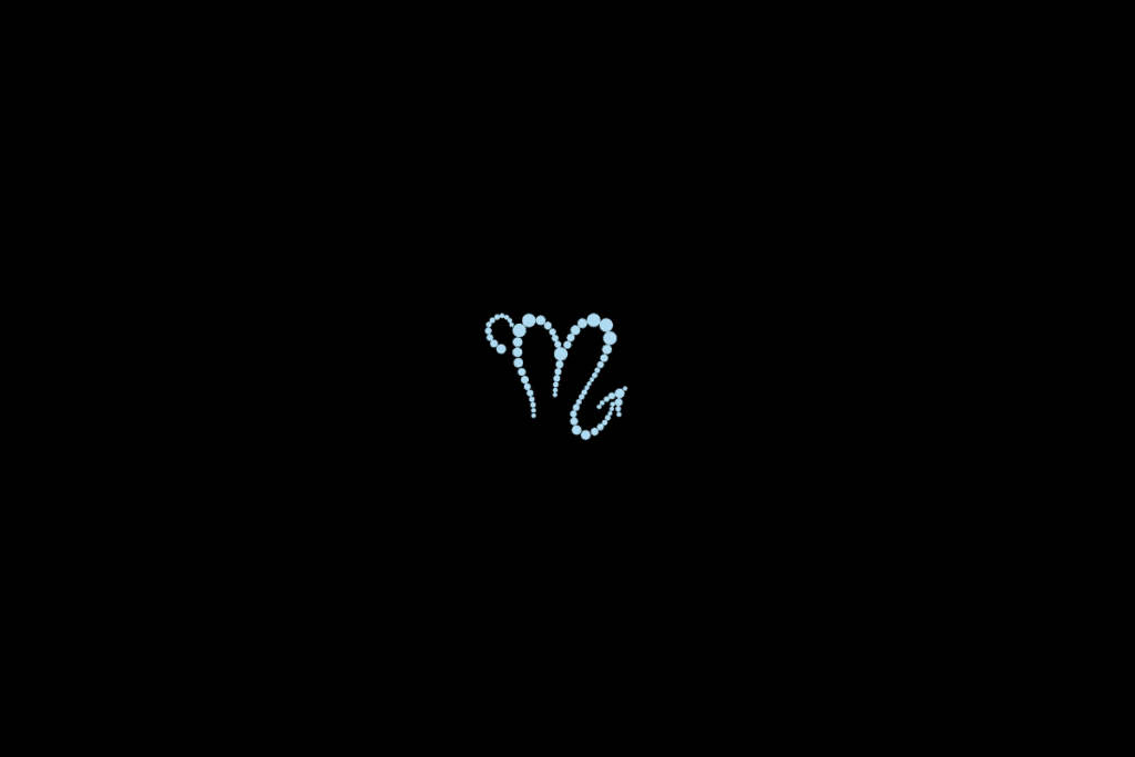 Ilustração do signo de escorpião formado por bolinhas na cor azul, centralizado em fundo preto