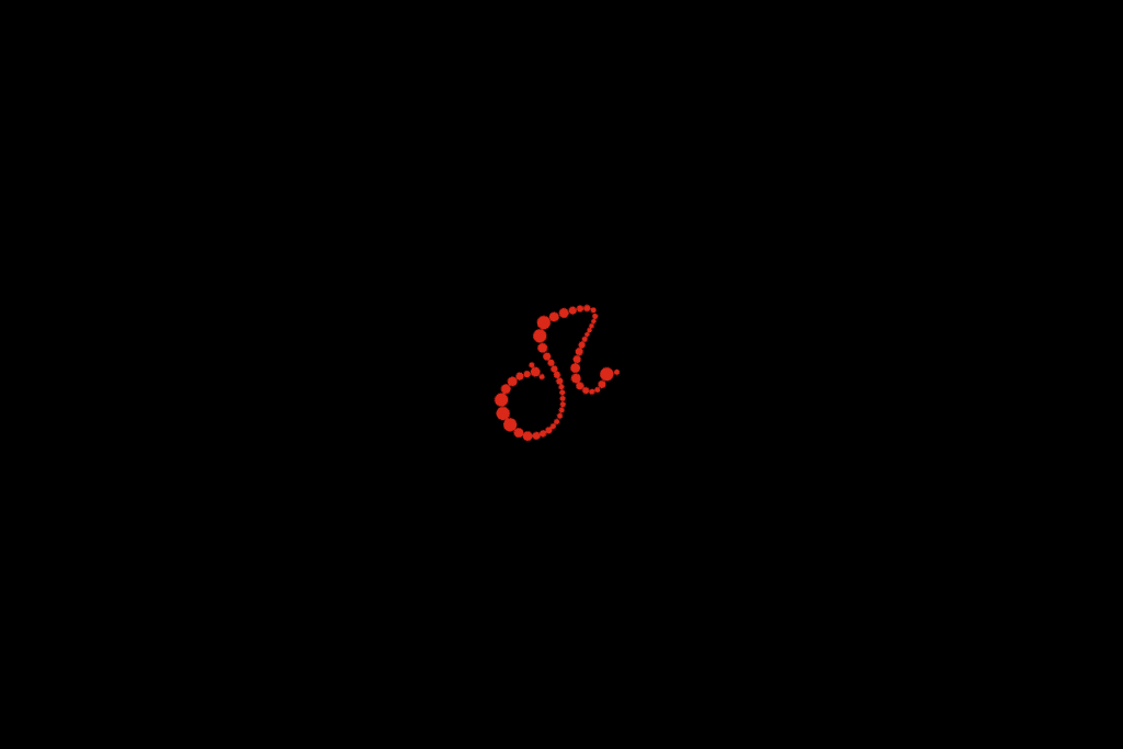Ilustração do signo de leão formado por bolinhas na cor vermelha, centralizado em fundo preto