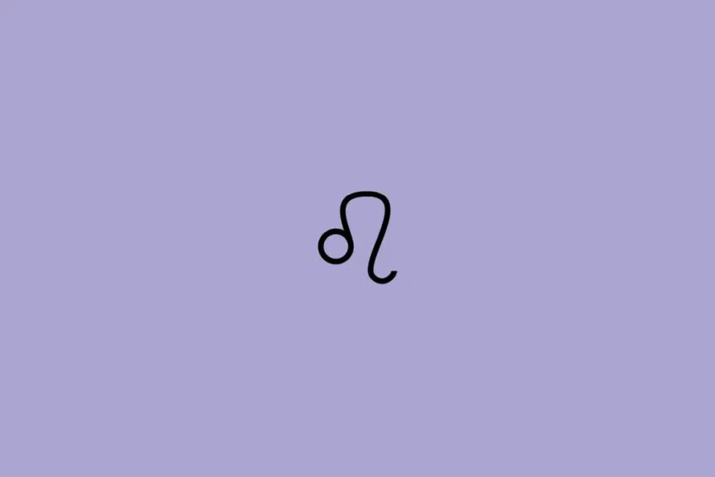 Ilustração em preto do signo de Leão em um fundo lilás