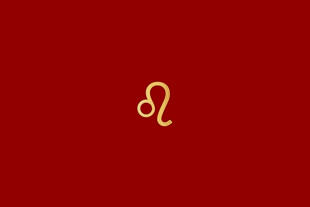 Ilustração do signo de leão em dourado, centralizado em fundo vermelho