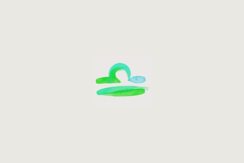Ilustração do signo de libra em verde sobre um fundo cinza