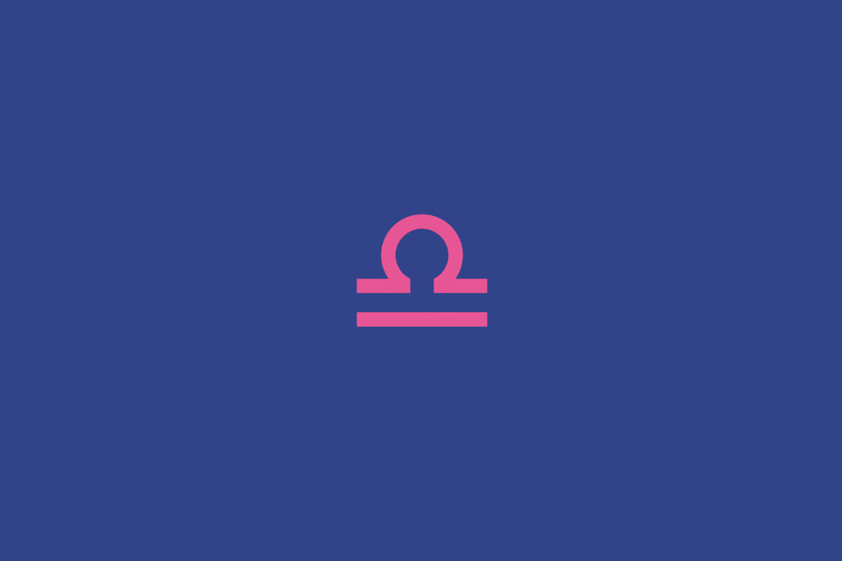 Ilustração do signo de libra na cor rosa e centralizado em fundo azul-escuro