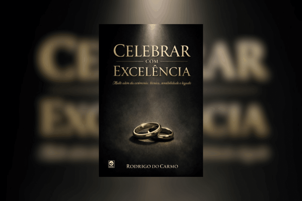 Capa de livro preta, com título e nome do autor em dourado e com luz na parte de cima apontando para imagem de duas alianças