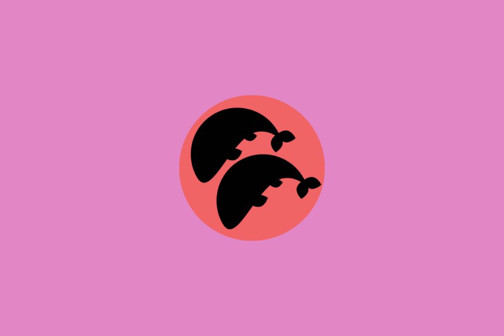 Ilustração do signo de peixes dentro de um círculo vermelho e centralizado em fundo rosa