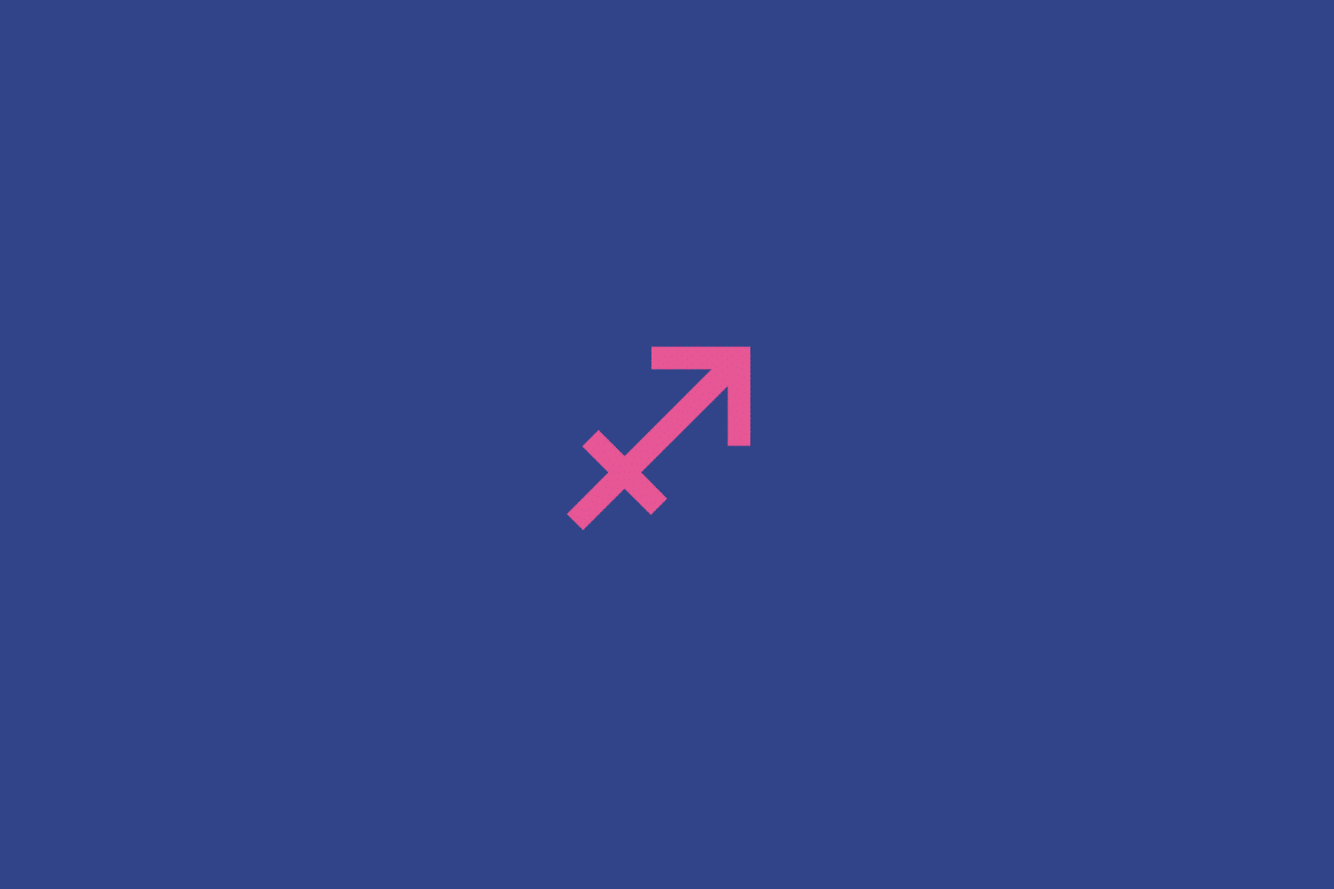 Ilustração do signo de sagitário na cor rosa e centralizado em fundo azul-escuro