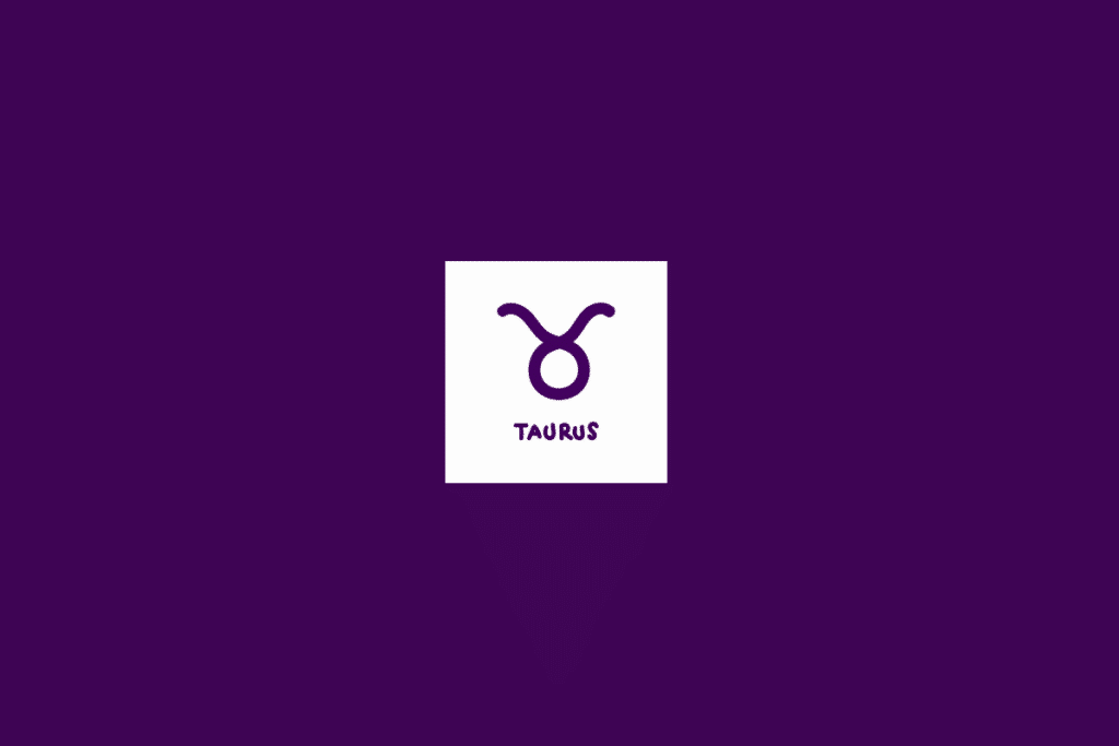 Ilustração do signo de touro dentro de um quadrado branco e centralizado em fundo roxo-escuro