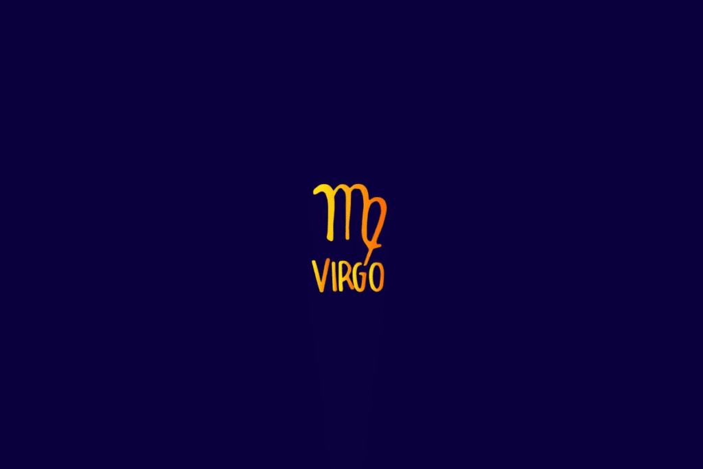 Ilustração do signo de virgem em amarelo e centralizado em fundo azul-escuro