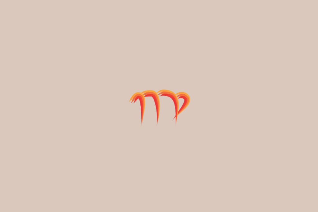 Ilustração do signo de virgem, na cor laranja, centralizada sobre um fundo bege-claro