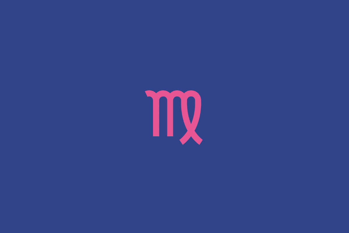 Ilustração do signo de virgem na cor rosa e centralizado em fundo azul-escuro