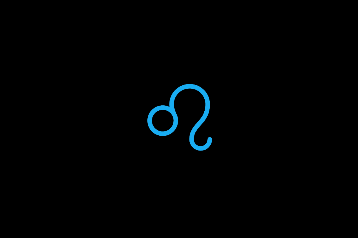 Símbolo do signo de Leão em tom azul-claro, centralizado sobre um fundo preto