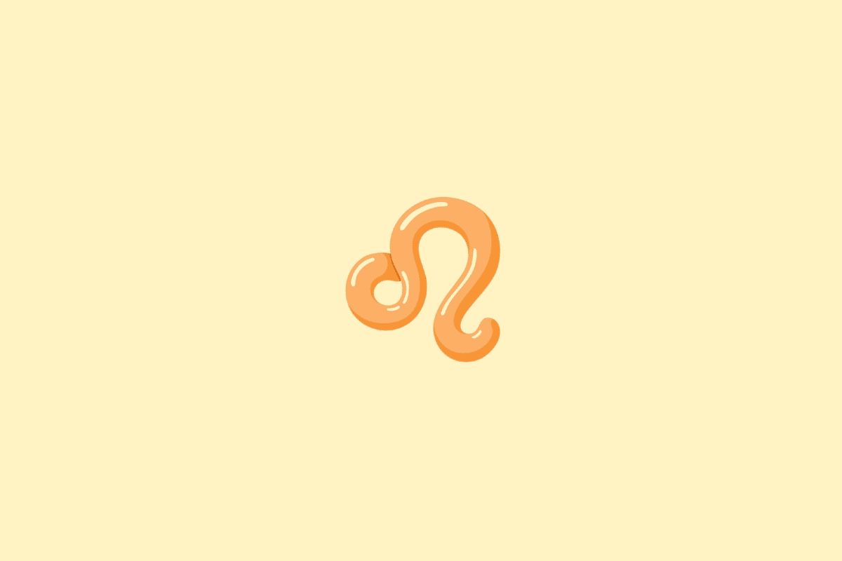 Ilustração do símbolo do signo de Leão, representado por uma forma curva e arredondada semelhante à juba ou à cauda do animal, em tom laranja, sobre um fundo amarelo-claro.
