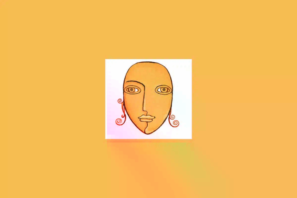 Uma ilustração simples de uma figura feminina simbólica, representando o signo de Virgem, sobre um fundo claro cercado por um tom alaranjado