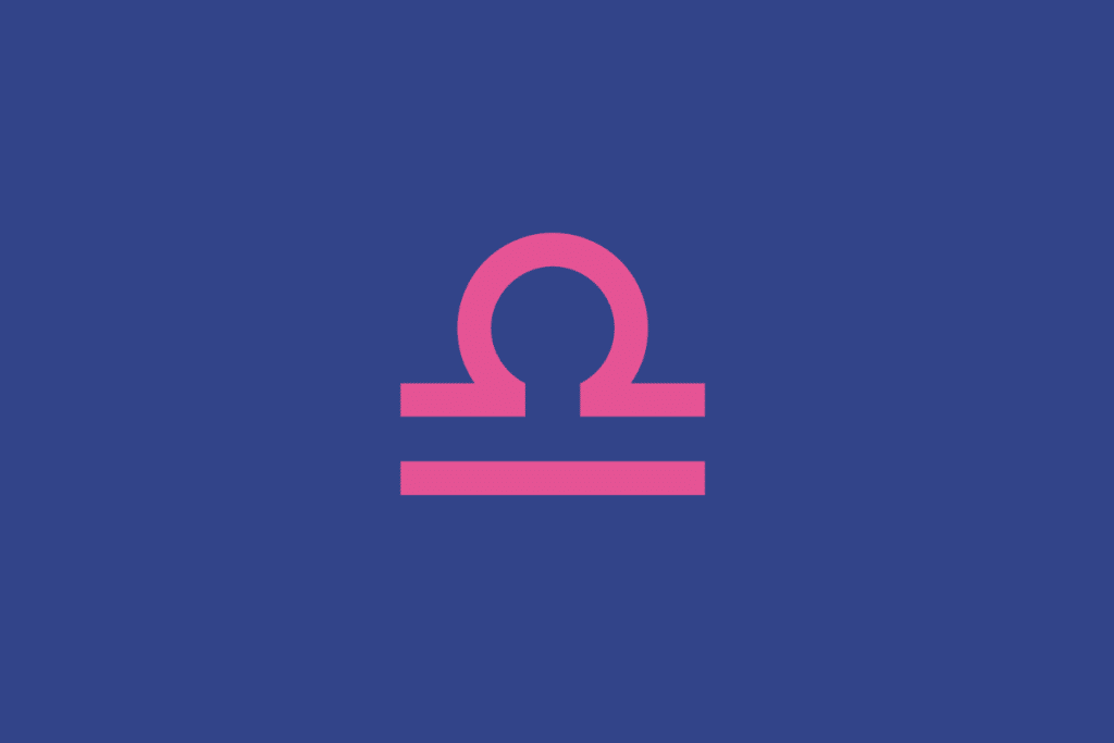 O símbolo astrológico do signo de Libra em rosa sobre um fundo azul-escuro
